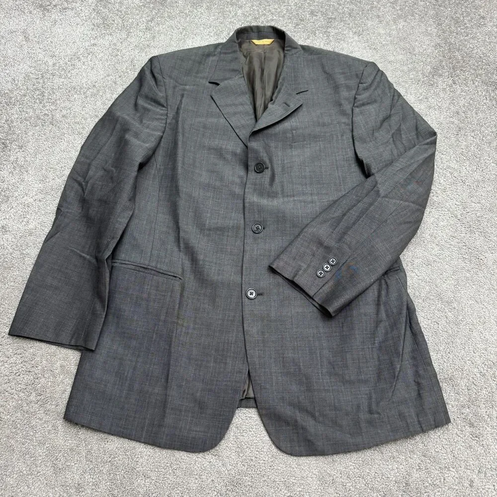 Donna Karan Signature Wool Mohair Notch Lapel Suit Jacket Mens 42R Gray Italy